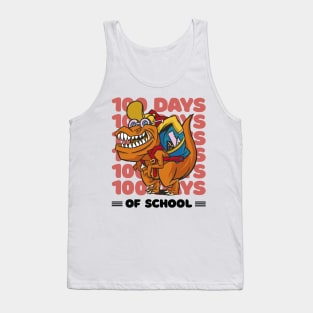 100 Days of school typography featuring a T-rex dino with bacpack #1 Tank Top